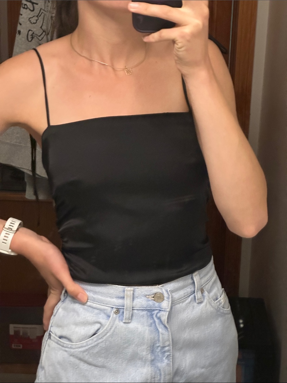 Urban Outfitters Black Satin Tie-Shoulder Cami